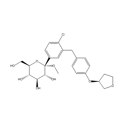 Methyl 1-C-[4-chloro-3-[[4-[[(3S)-tetrahydro-3-furanyl]oxy]phenyl]methyl]phenyl]-alpha-D-glucopyranoside structure