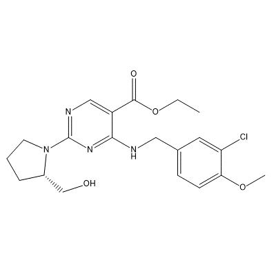 4-[[(3-Chloro-4-methoxyphenyl)methyl]amino]-2-[(2S)-2-(hydroxy methyl)-1-pyrrolidinyl]-5-pyrimidinecarboxylic acid ethylester structure